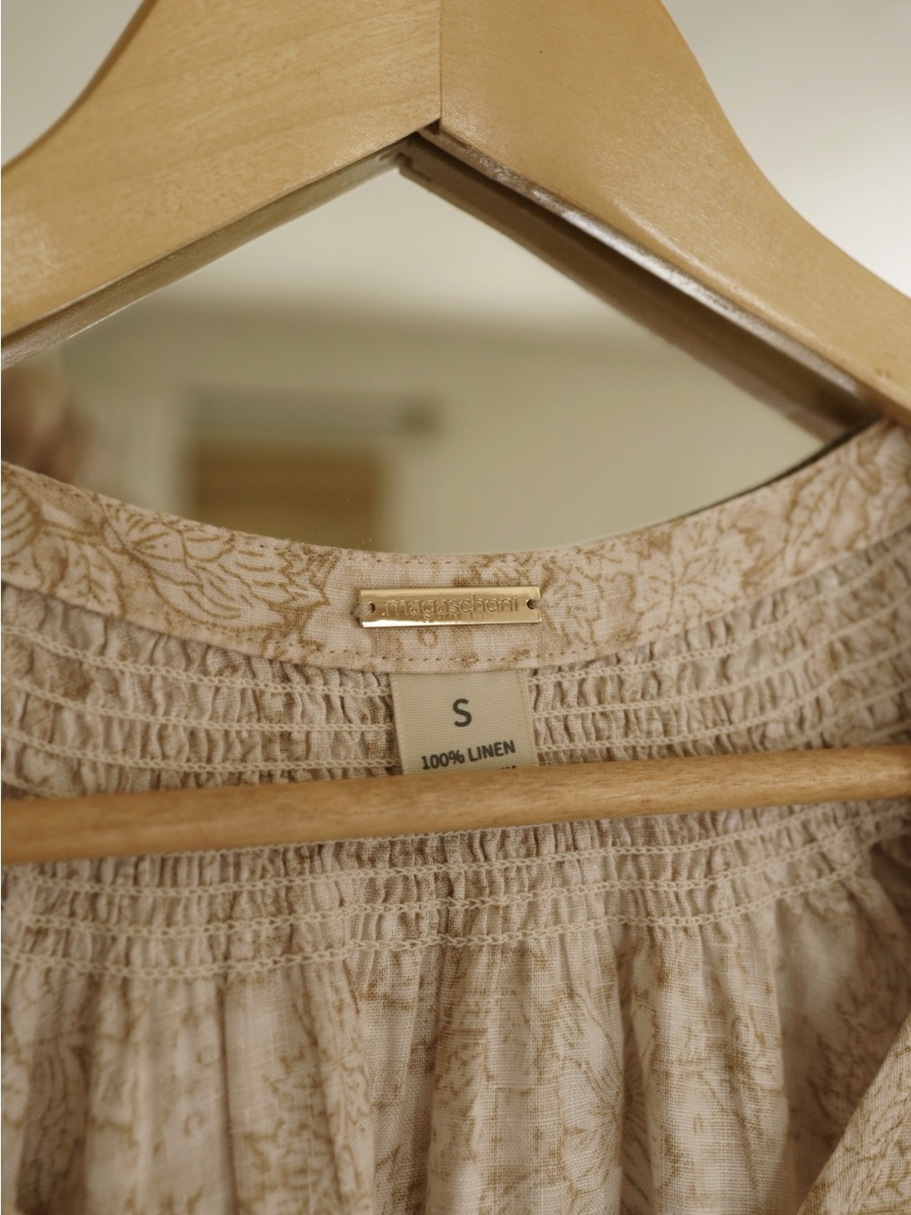 100% Linen Beige Floral Dress - Picture 2 of 7